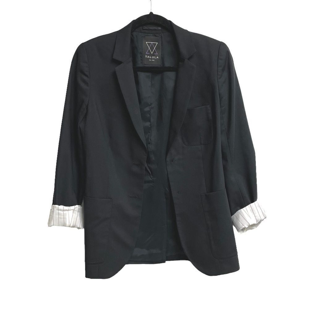 ARITZIA Talula Wool Boyfriend Blazer Jacket Roll Sleeves Black 2